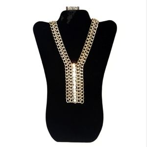 Silvertone chain statement necklace with rhinestones